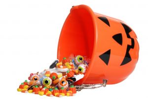 Spilled bucket of Halloween candy