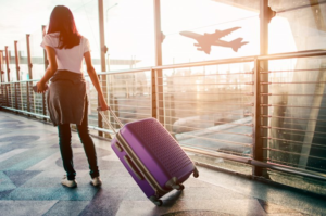 a person walking inside an airport